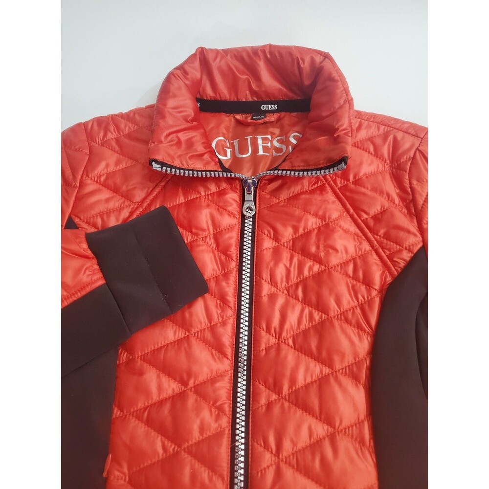 Guess Women's Long Sleeve Quilted Rain Sports Full Zip Coat Jacket, Medium